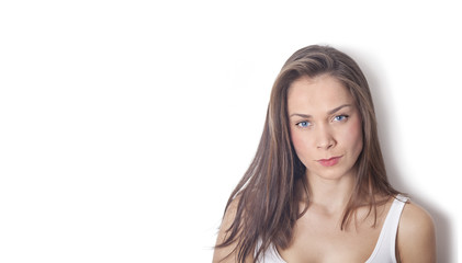 Banner Your Text Here with Portrait of brunette woman