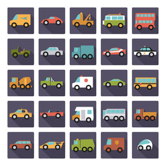 Automobiles Flat Design Vector Icons Collection