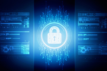 Security concept: Lock on digital screen, contrast, 3d render