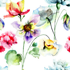 Fototapety  Wzór z kolorowymi dzikimi kwiatami