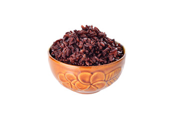 cooked rice berry organic rice in bowl on white background