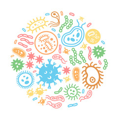 Bacteria and virus on a circular background, colored vector