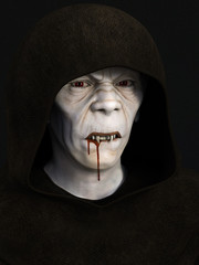 A monk with vampire teeth. - obrazy, fototapety, plakaty