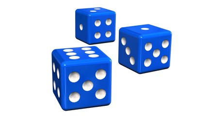 three blue Dices - isolated on white background
