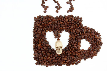 shape of coffee cup and skull on white background