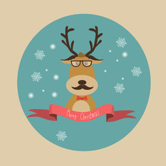 Hipster Reindeer with Chistmas tree and the gift boxes merry chr