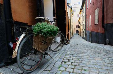 Bicycle on an empty street of Stockholm