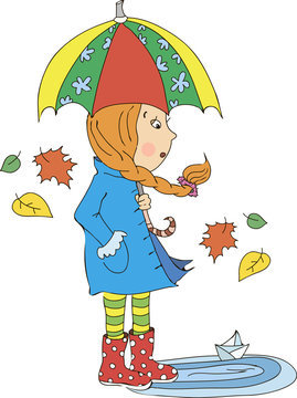 Девочка с зонтом вектор