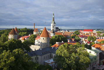 Obraz premium Stary Tallinn pod niskim zachmurzonym niebem