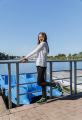 beautiful girl teenage  in the park by the lake outdoor 13-15 years