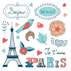 Beautiful collection of paris related graphic elements