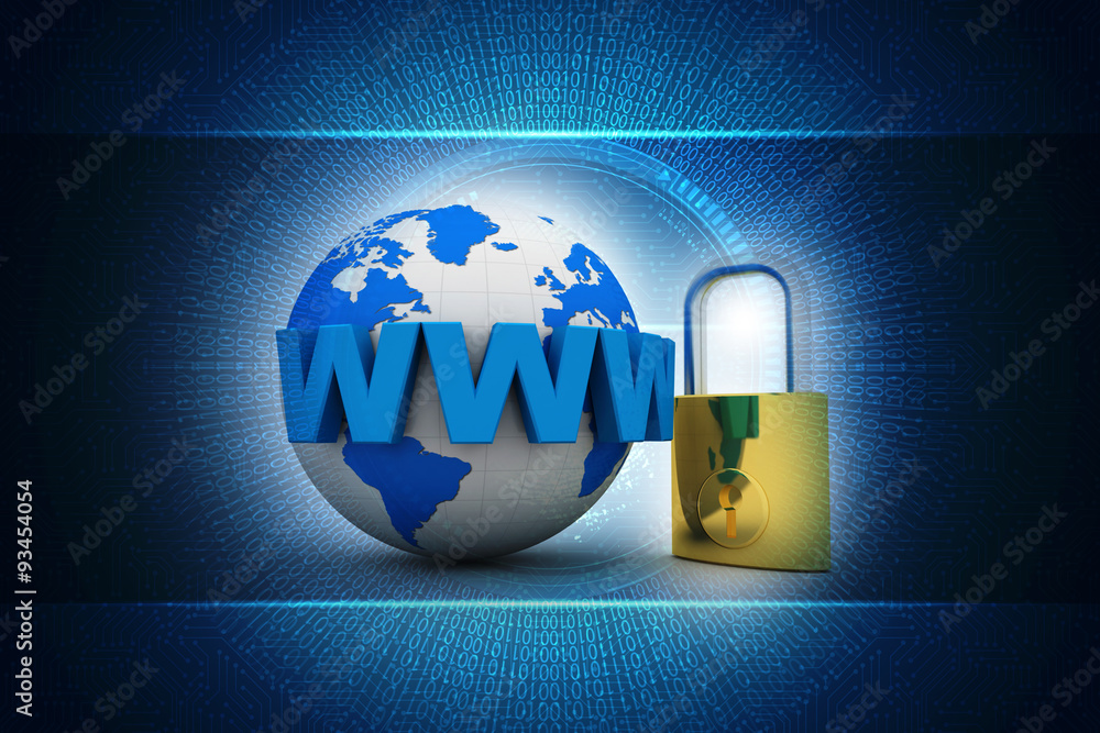 Poster 3d rendering padlock with www