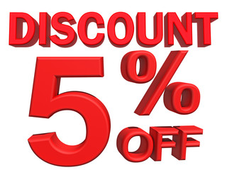 3d illustration - discount  5 percent sign 