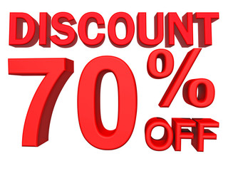 3d illustration - discount  70 percent sign 