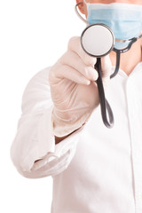 Doctor uses stethoscope