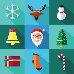 Modern flat icons set of Santa claus and Christmas Day with long shadow effect