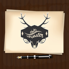 Hipster Emblem / Logotype Design, on paper sheet, Vector Eps 10