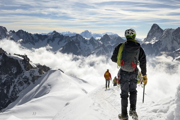 Mountaineers and climbers, Aiguille du Midi, Mont Blanc Massif, Chamonix, French Alps, Haute Savoie, France