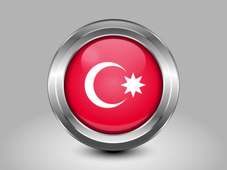 Flag of Azerbaijan.  Metal Round Icon