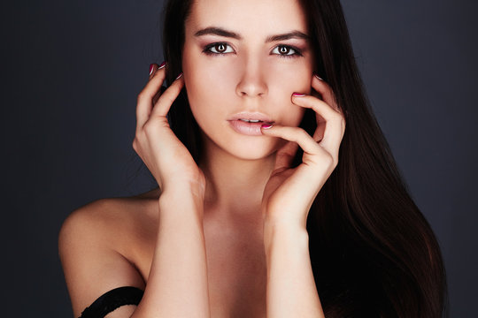  beautiful Young woman.brunette Girl.make-up and skincare