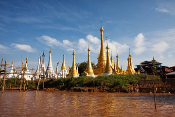 Shwe Inn Thein pagoda at Indein village, Inle Lake