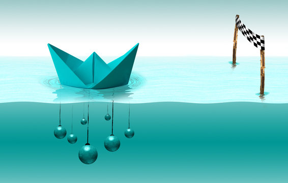 Ship float on the water with Wrecking ball near finish line