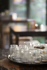 jars on bar  artistic selective focus