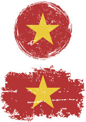 Vietnamese round and square grunge flags. Vector illustration.