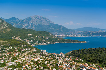 Popular touristic village Sutomore on the shore of Adriatic sea. Montenegro