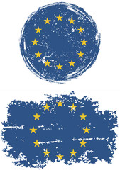 European Union round and square grunge flags. Vector