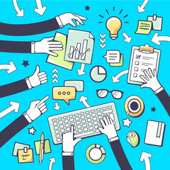 Vector illustration of people communication in meeting room on