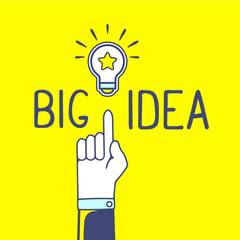 Vector illustration of hand and light bulb with handwrite text o