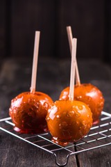 Halloween treat, caramel coated apples
