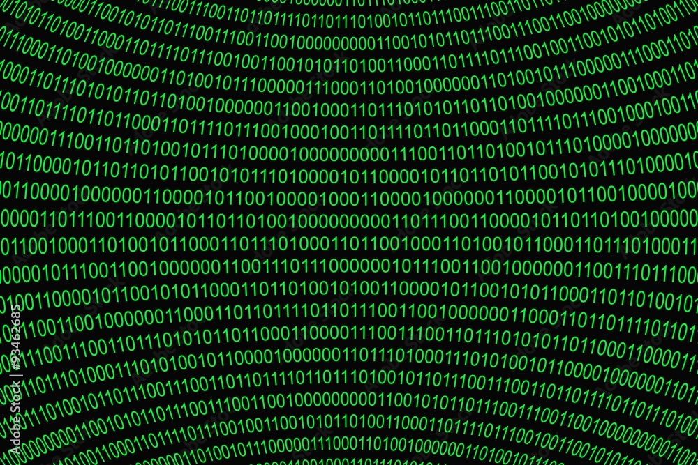 Poster green glowing binary code projected on sphere interior