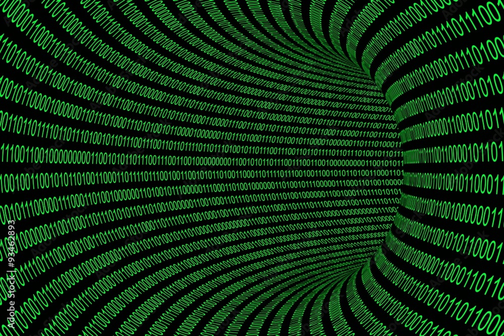Poster data transfer concept - glowing green binary tunnel background
