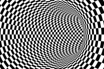 Black and White Checkered Tunnel Abstract Background