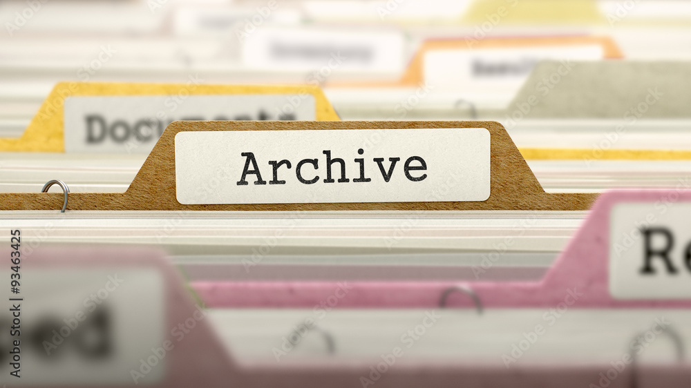 Poster archive concept on file label.