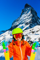 Young skier with view of Matterhorn - Zermatt, Switzerland
