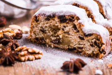 Traditional Christmas stollen cake