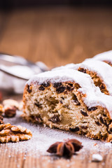 Traditional Christmas stollen cake