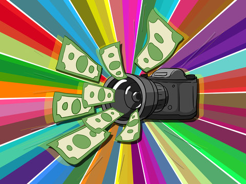 Photo camera and money vector illustration