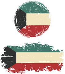 Kuwait round and square grunge flags. Vector illustration.