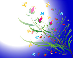 Cute floral on blue background