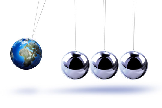 The pendulum of Newton as the Earth symbolizing the risk, dynamics, fragility, etc.
On the white background