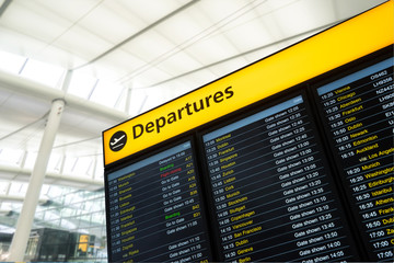 Fototapeta premium Flight information, arrival, departure at the airport, London, E
