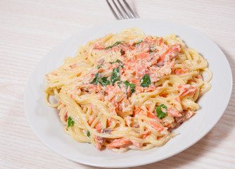 spaghetti with salmon creamy sauce
