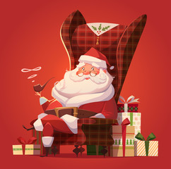 Santa in the chair. Christmas greeting card \ background \ poster. Vector illustration.