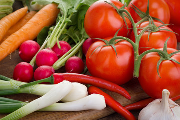 Fresh vegetables on kitchen board