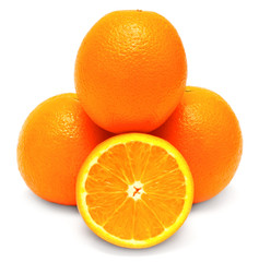 Whole orange fruit and his segments or cantles