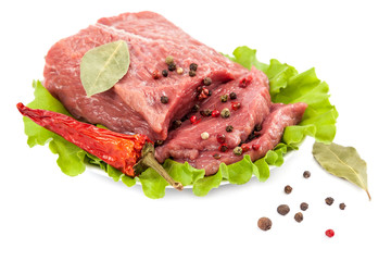 Fresh raw meat on a white background.